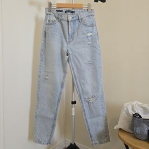 Bershka Denim High Rise Mom Jeans Distressed Light Wash Size 02